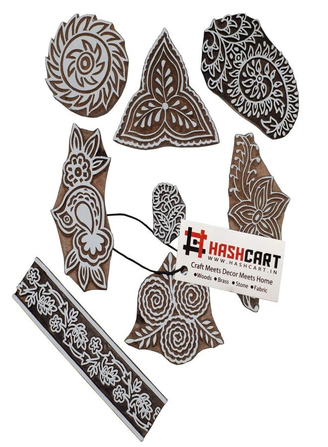 Hashcart Hand-Carved Mughal Design Wooden Baren Blocks/Stamps - (Set of 8) - Image 1